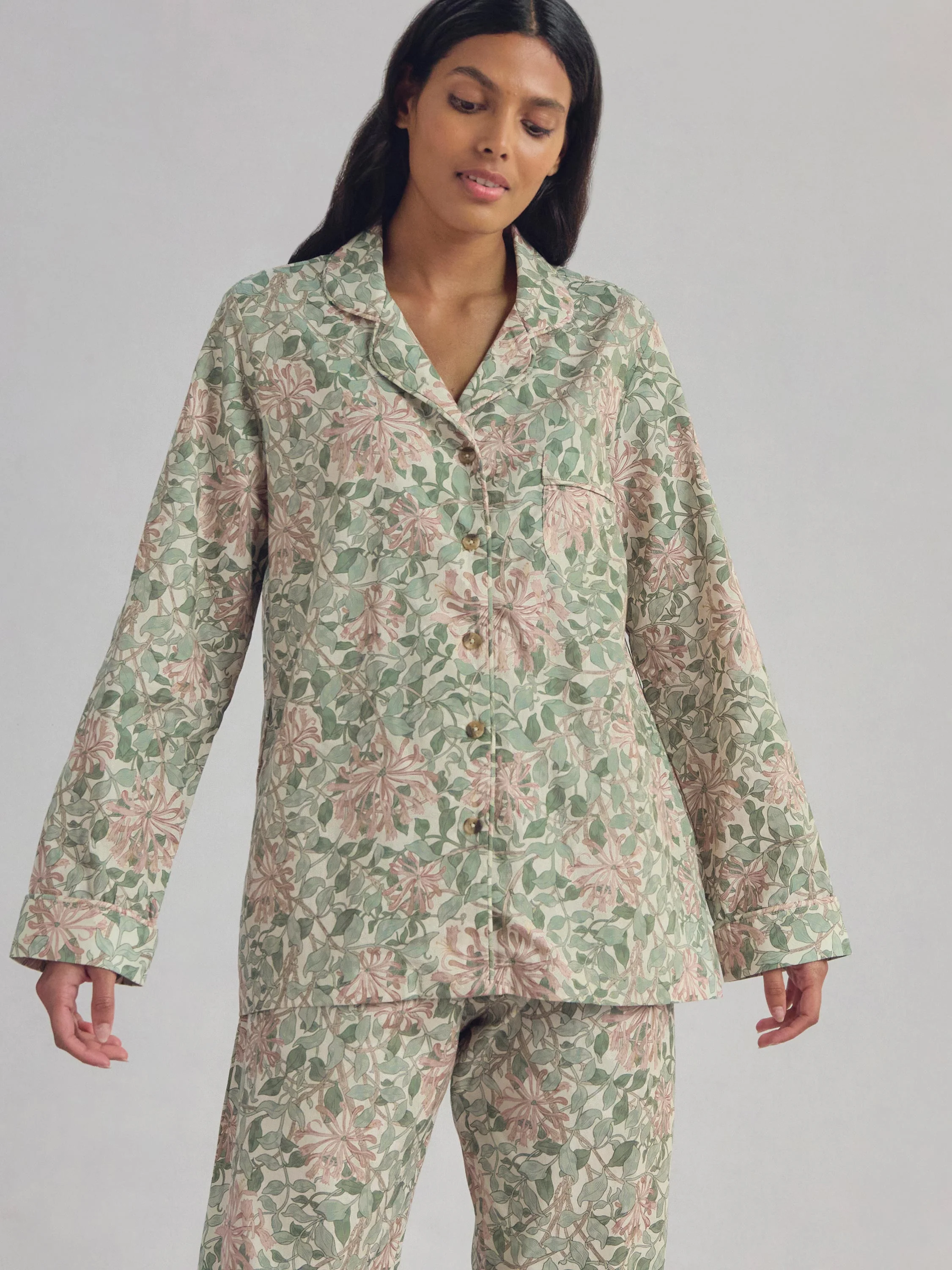 Soft Sage Honeysuckle Cotton Pajama Set - Image 2