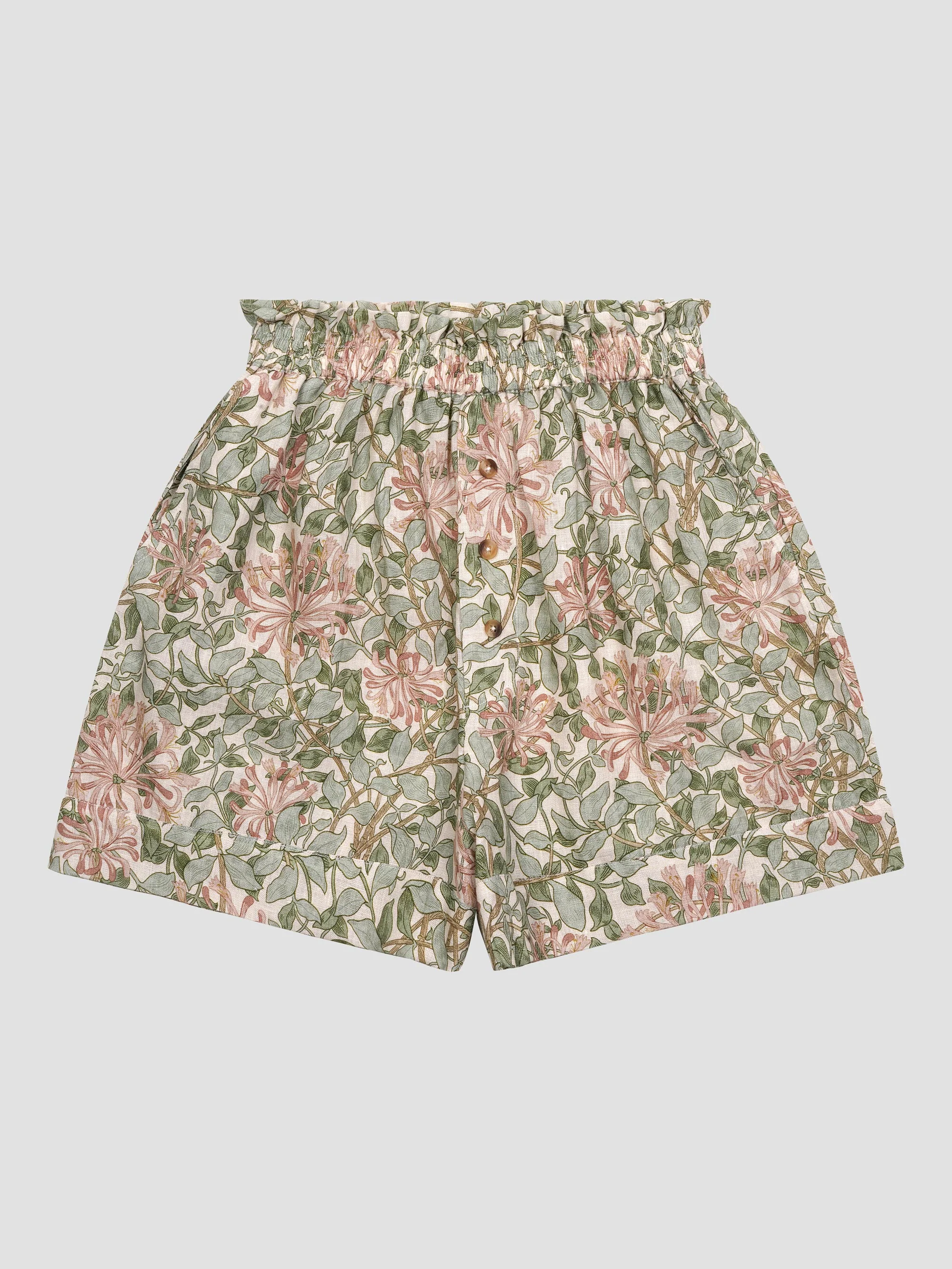Soft Sage Honeysuckle Linen Women’s Pajama Shorts Set - Image 3