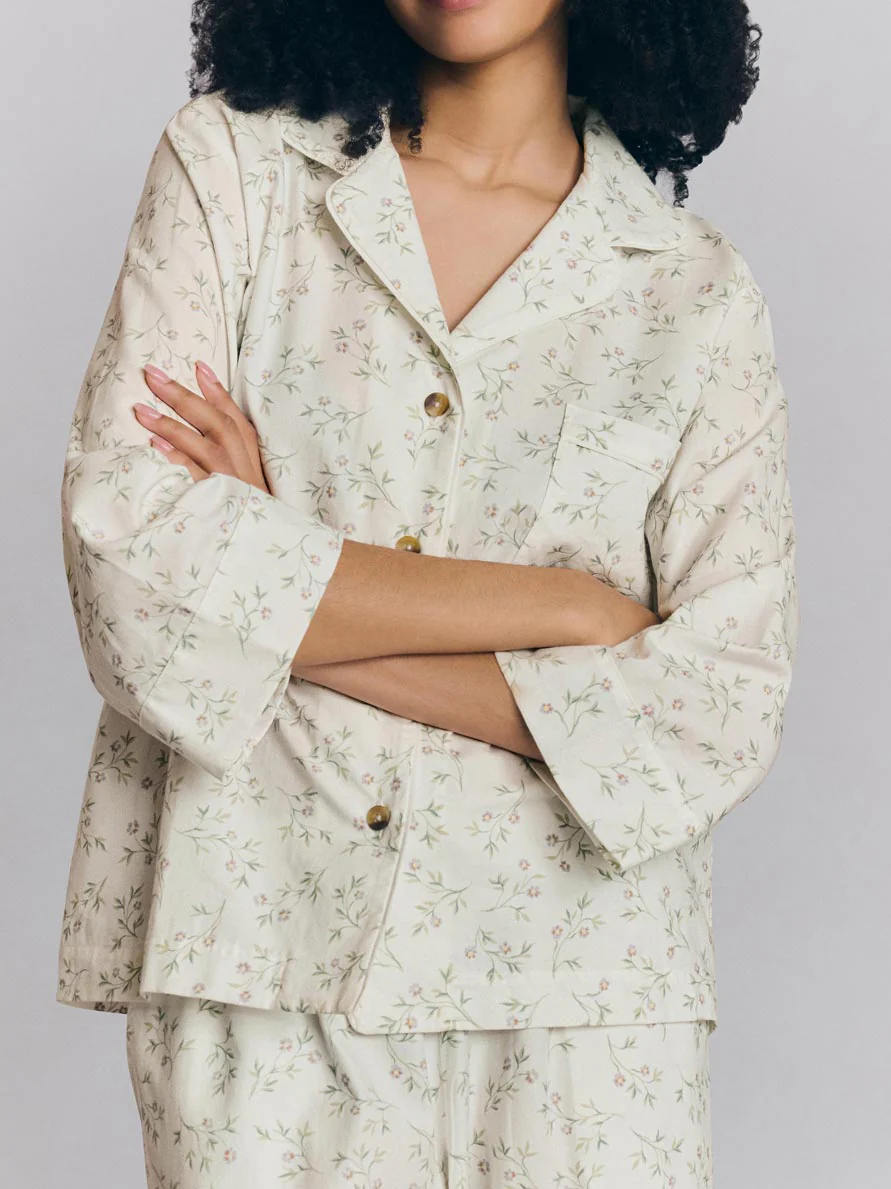 Spring Sprig Floral Cotton Cropped Pajama Set - Image 2