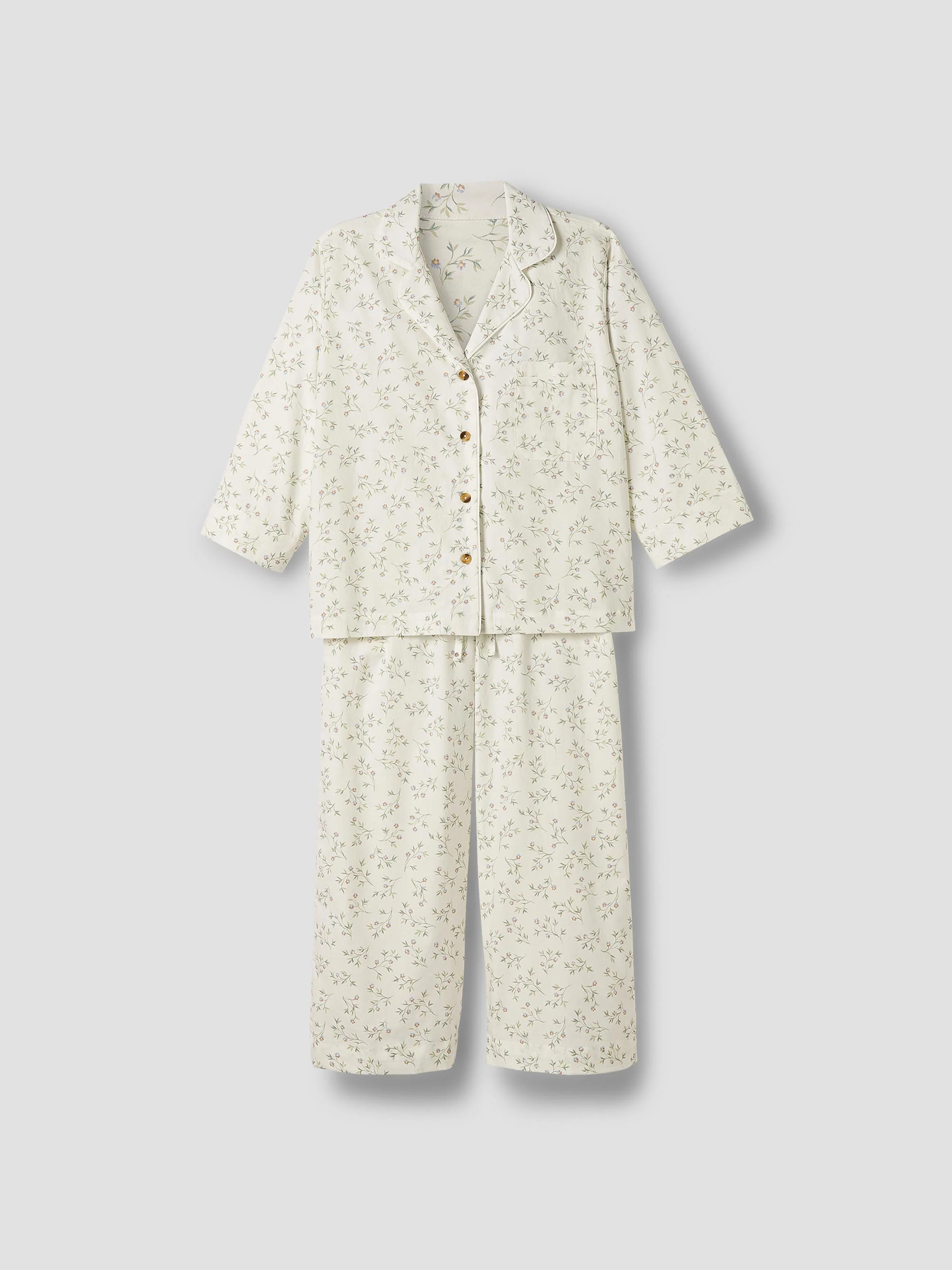 Spring Sprig Floral Cotton Cropped Pajama Set - Image 4