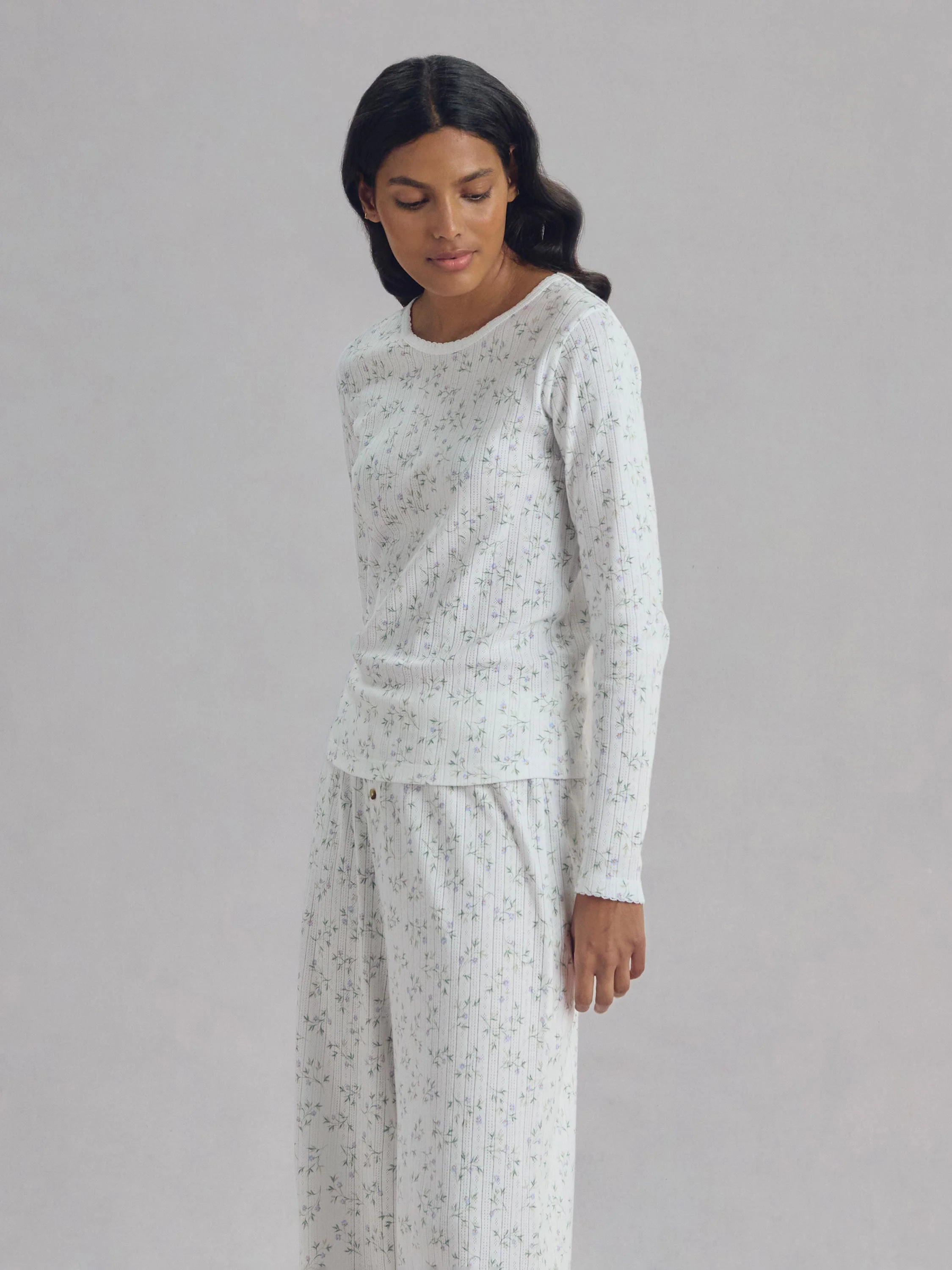 Spring Sprig Pointelle Long Sleeve Top