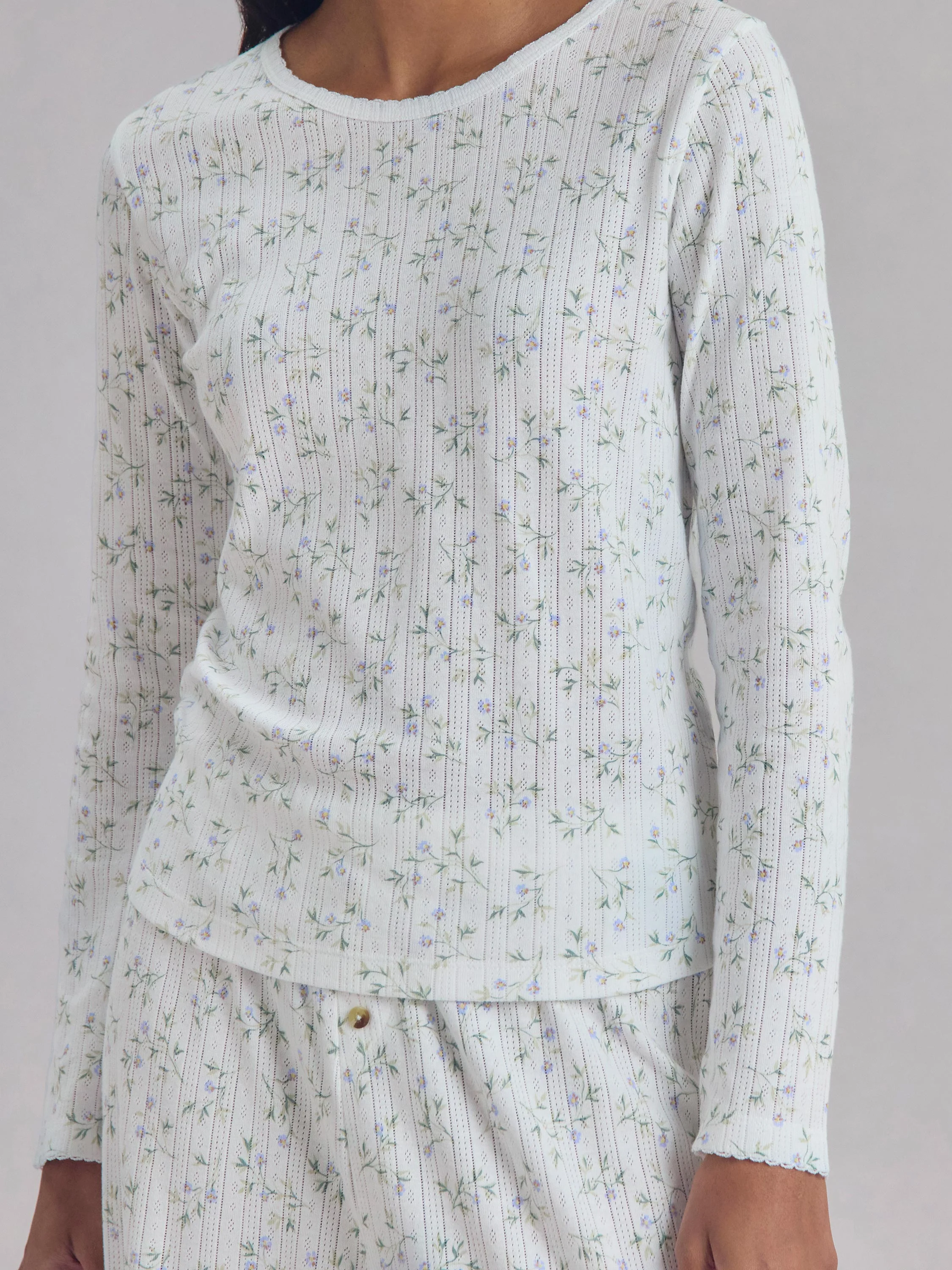 Spring Sprig Pointelle Long Sleeve Top - Image 2