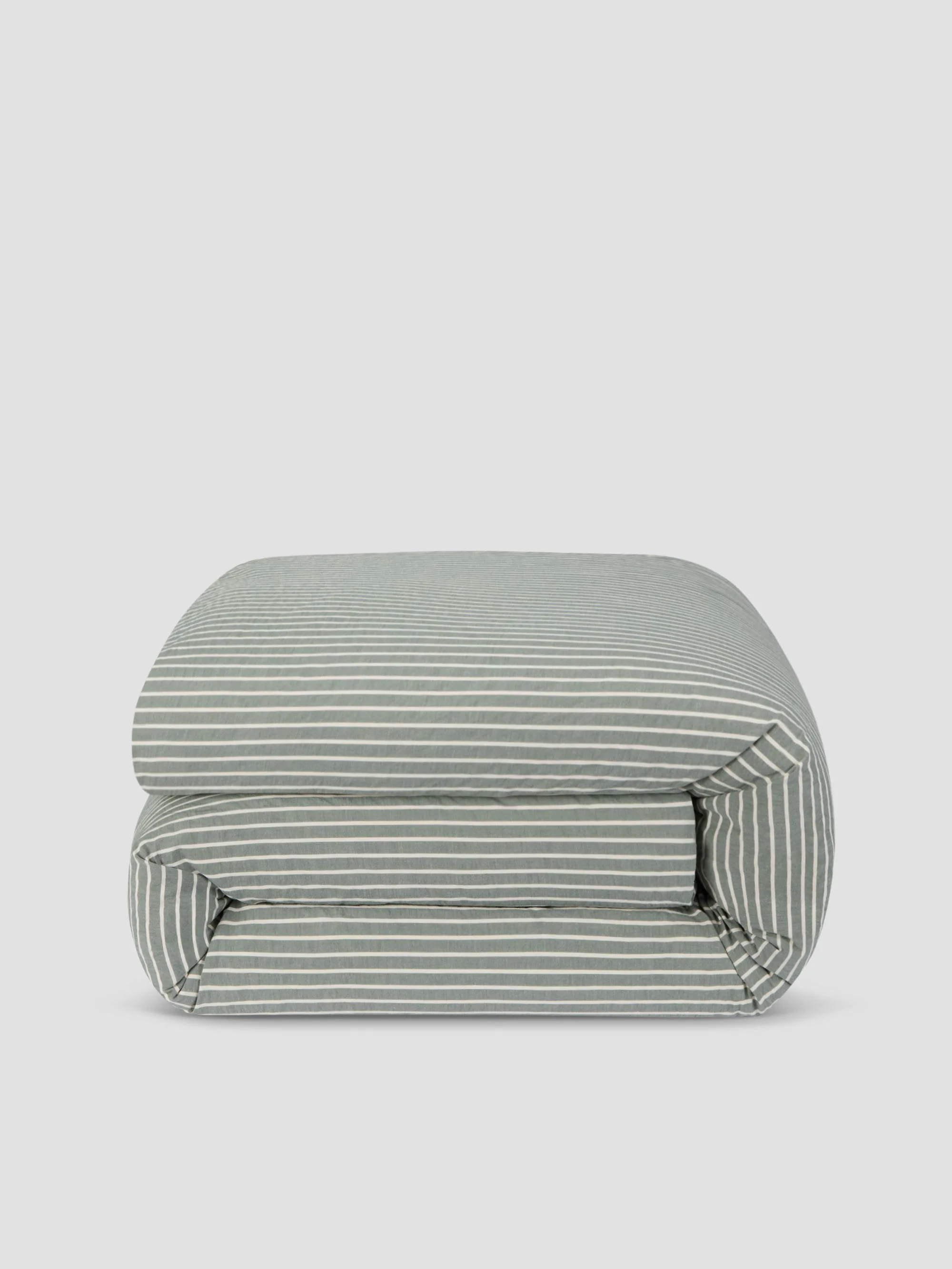 Spruce Green Textured Stripe Cotton Duvet Cover - Image 2
