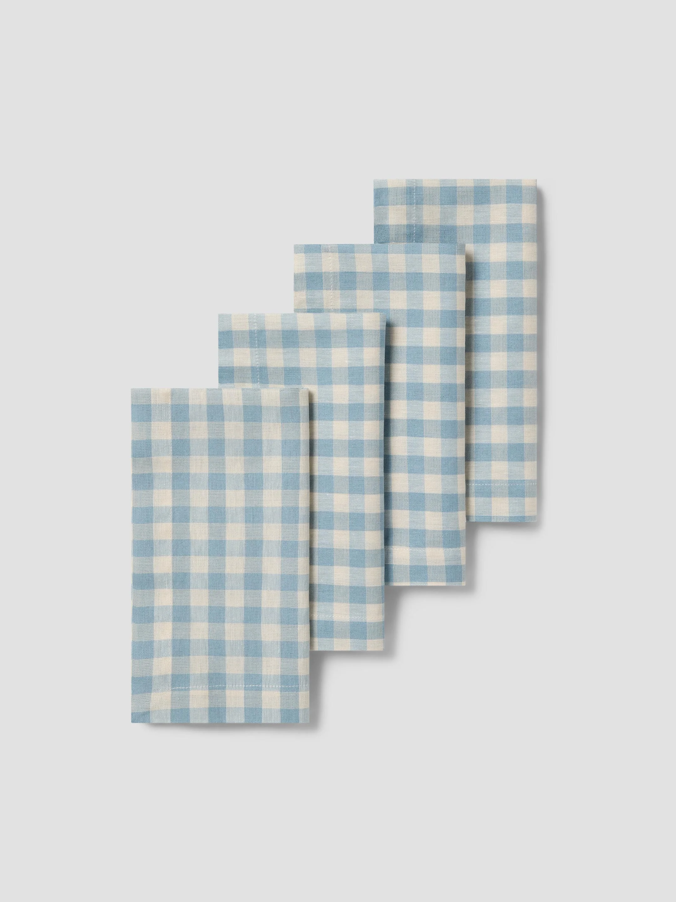 Warm Blue Gingham Linen Blend Napkins Set of 4