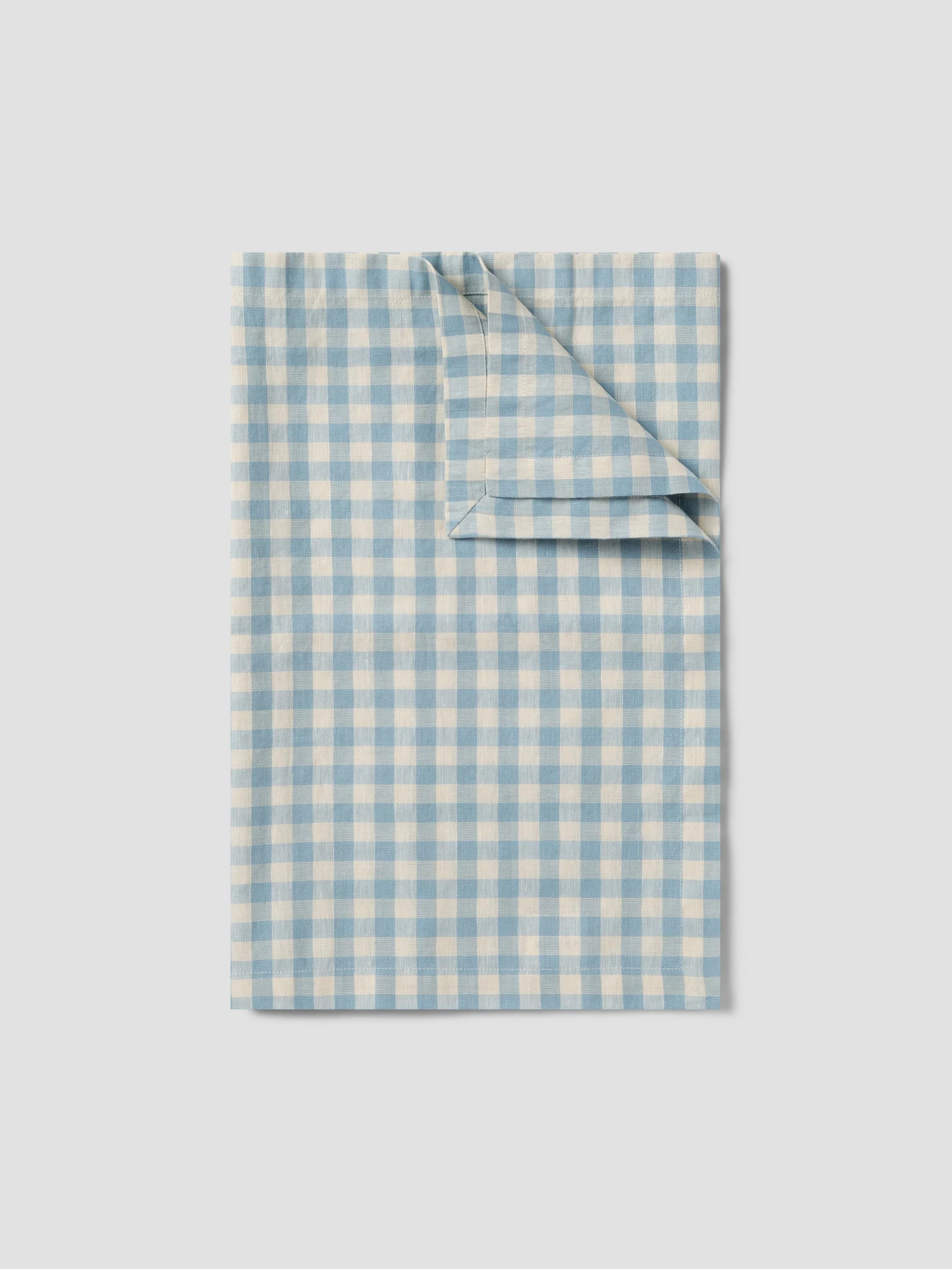 Warm Blue Gingham Gingham Linen Blend Table Runner
