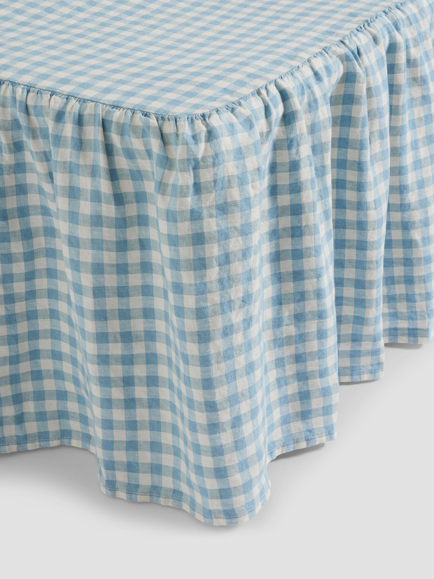 Warm Blue Gingham Linen Blend Bed Skirt - Image 3