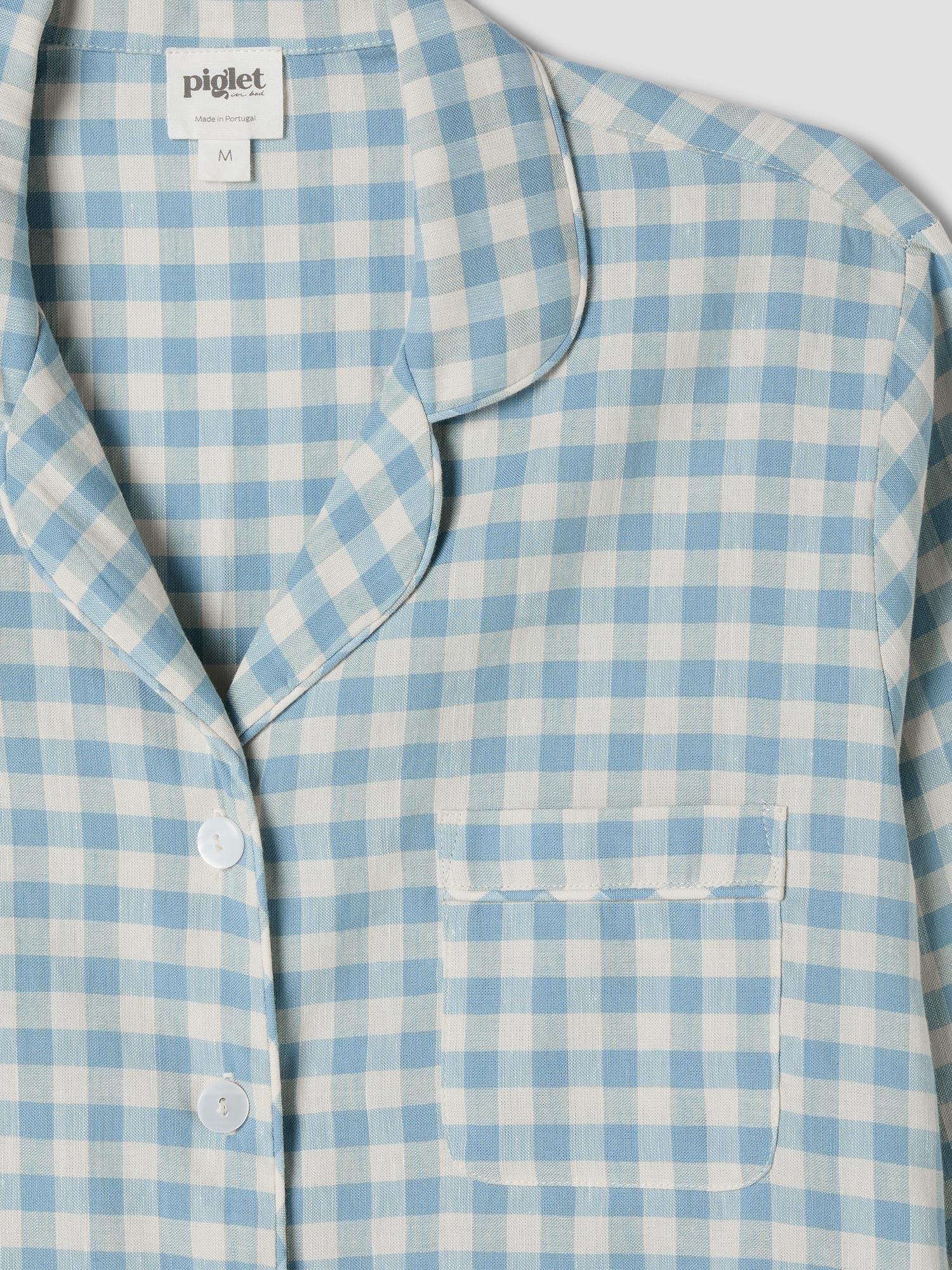 Warm Blue Gingham Linen Blend Pajama Pants Set - Image 5