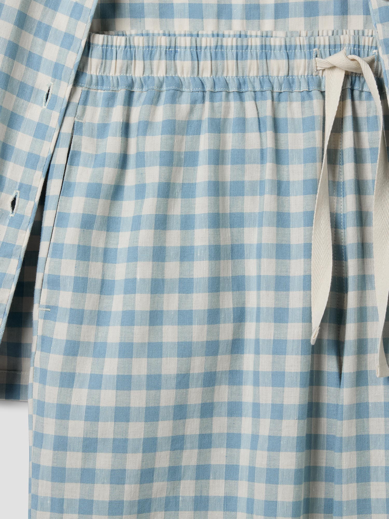Warm Blue Gingham Linen Blend Pajama Pants Set - Image 6