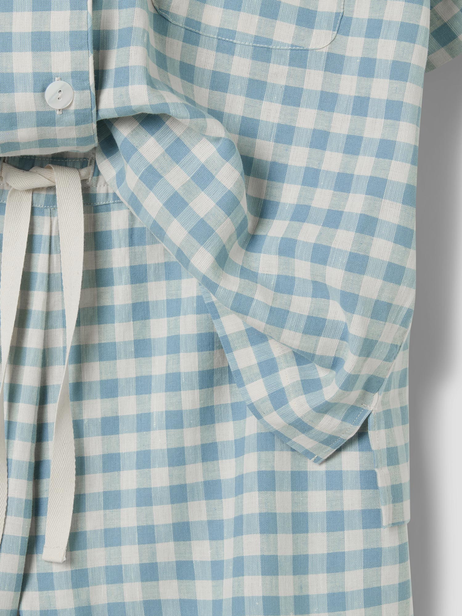 Warm Blue Gingham Linen Blend Pajama Short Set - Image 6