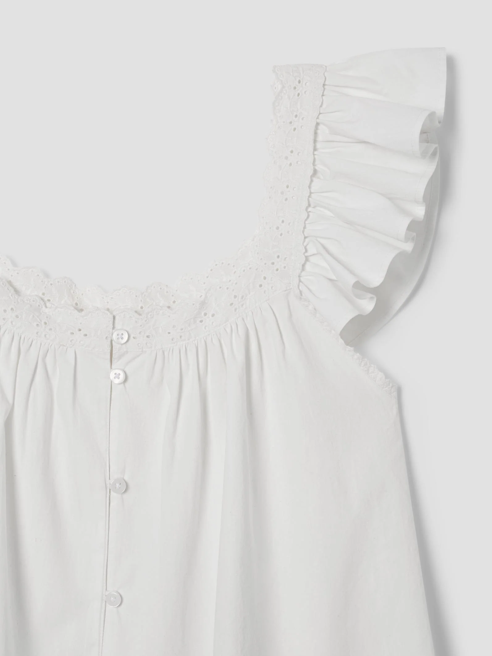 White Embroidered Cotton Frill Cami Shorts Set - Image 5