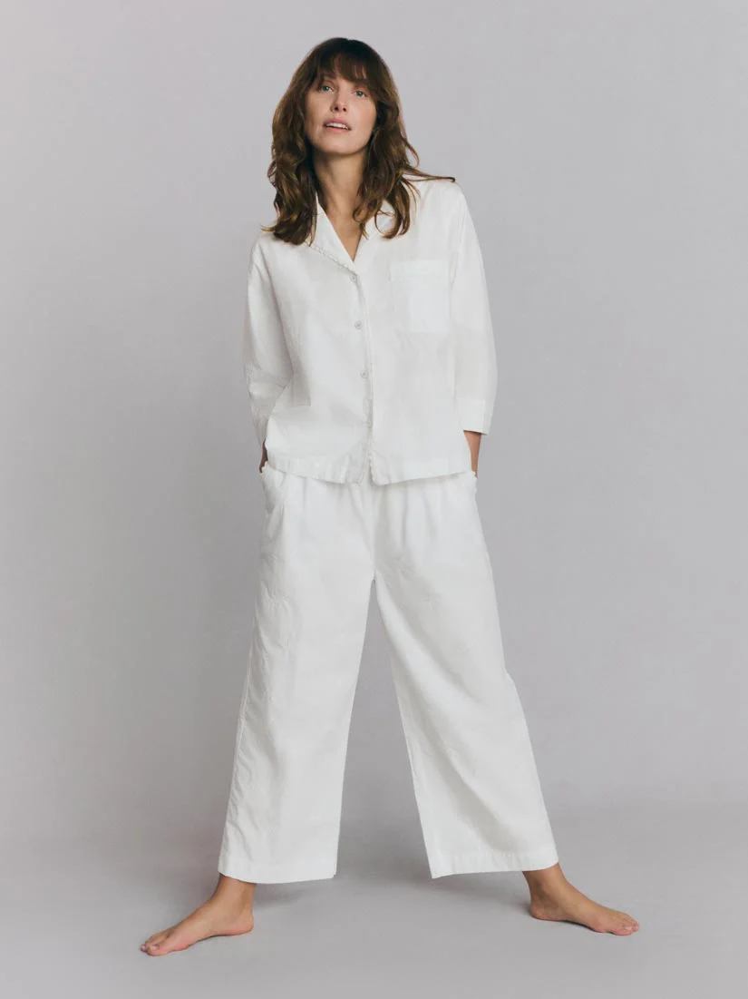 White Floral Embroidered Cotton Cropped Pants Set - Image 2
