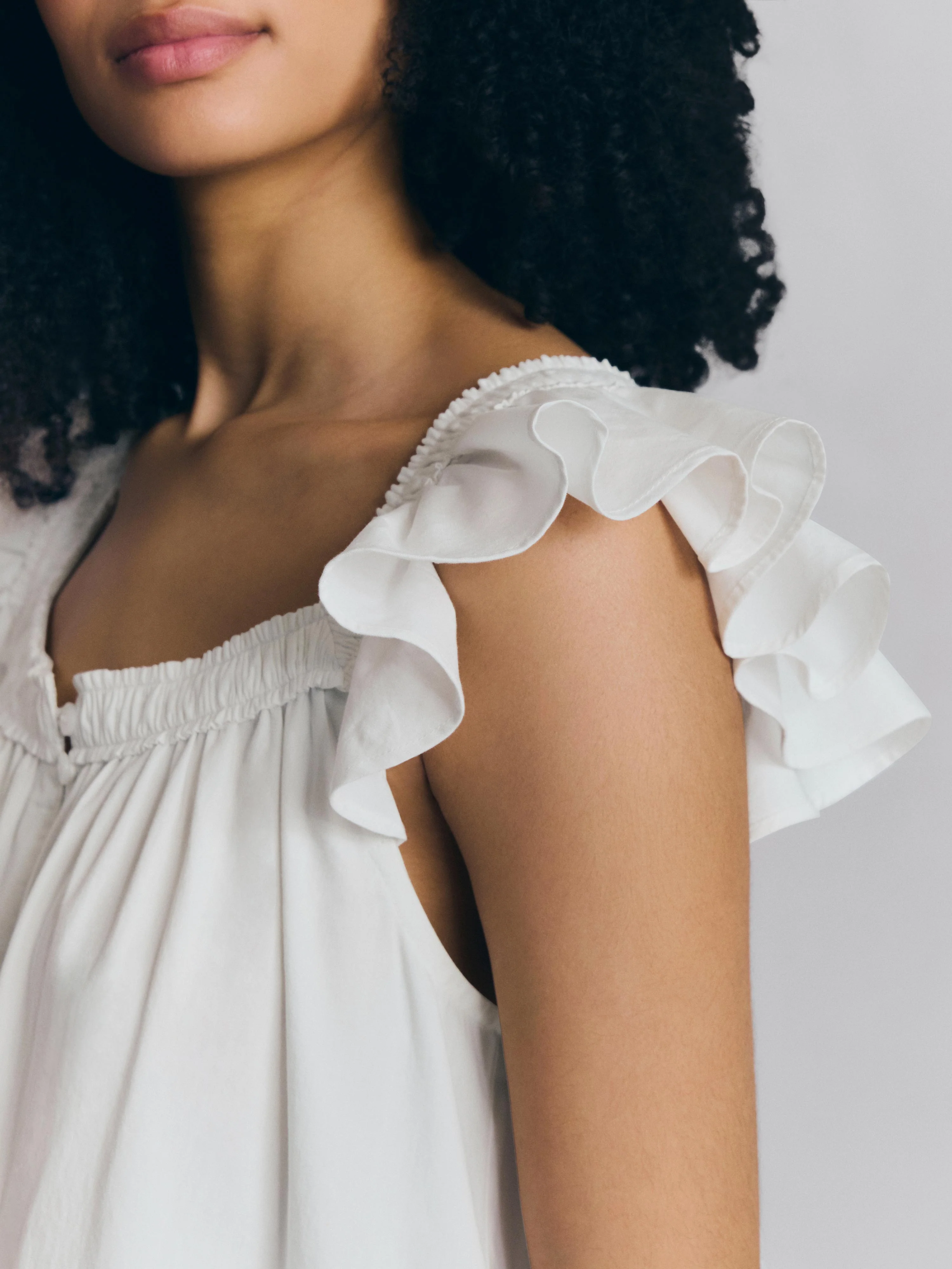 White Floral Embroidered Cotton Frill Nightie - Image 2