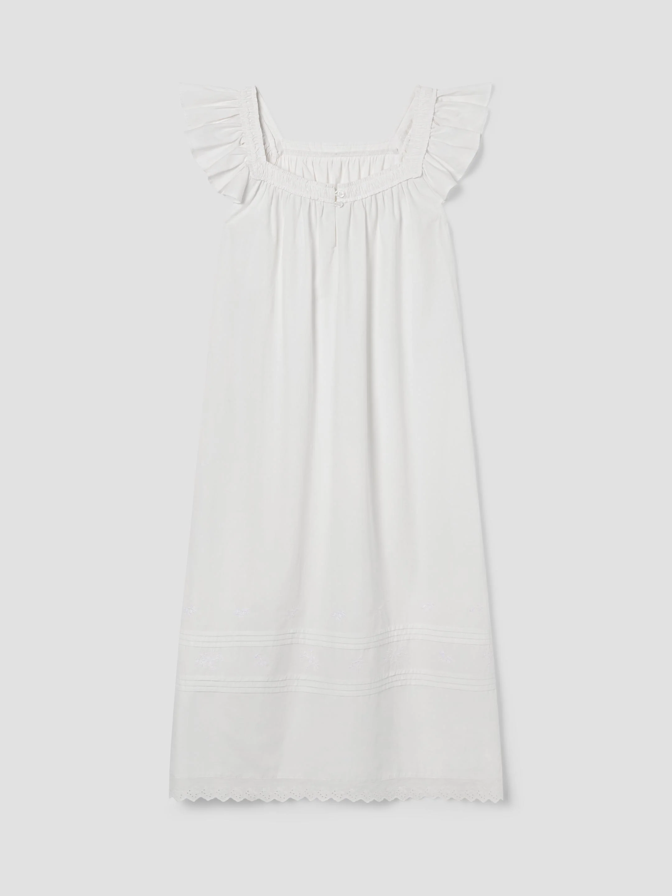 White Floral Embroidered Cotton Frill Nightie - Image 4