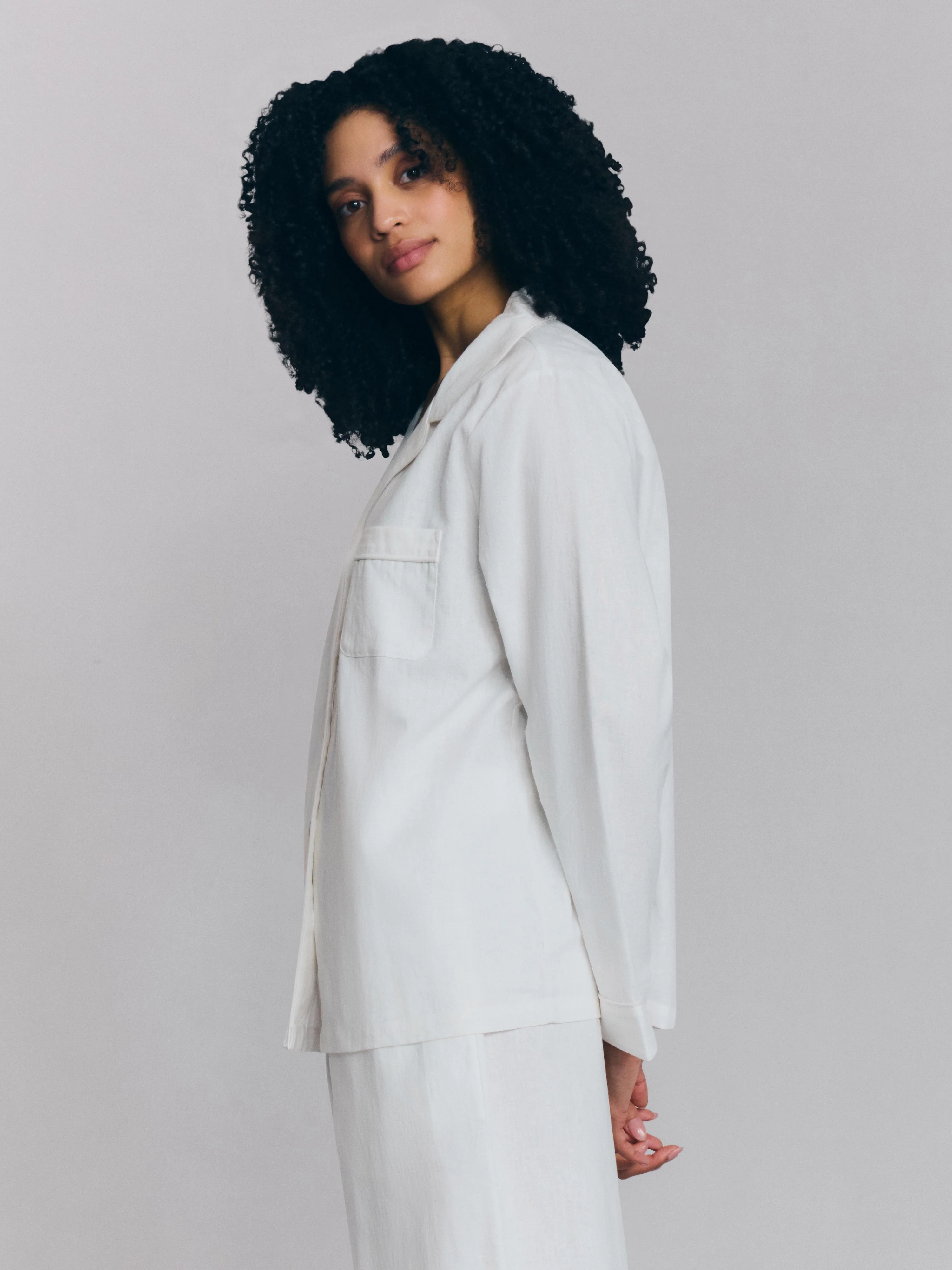 White Linen Blend Pajama Set - Image 2