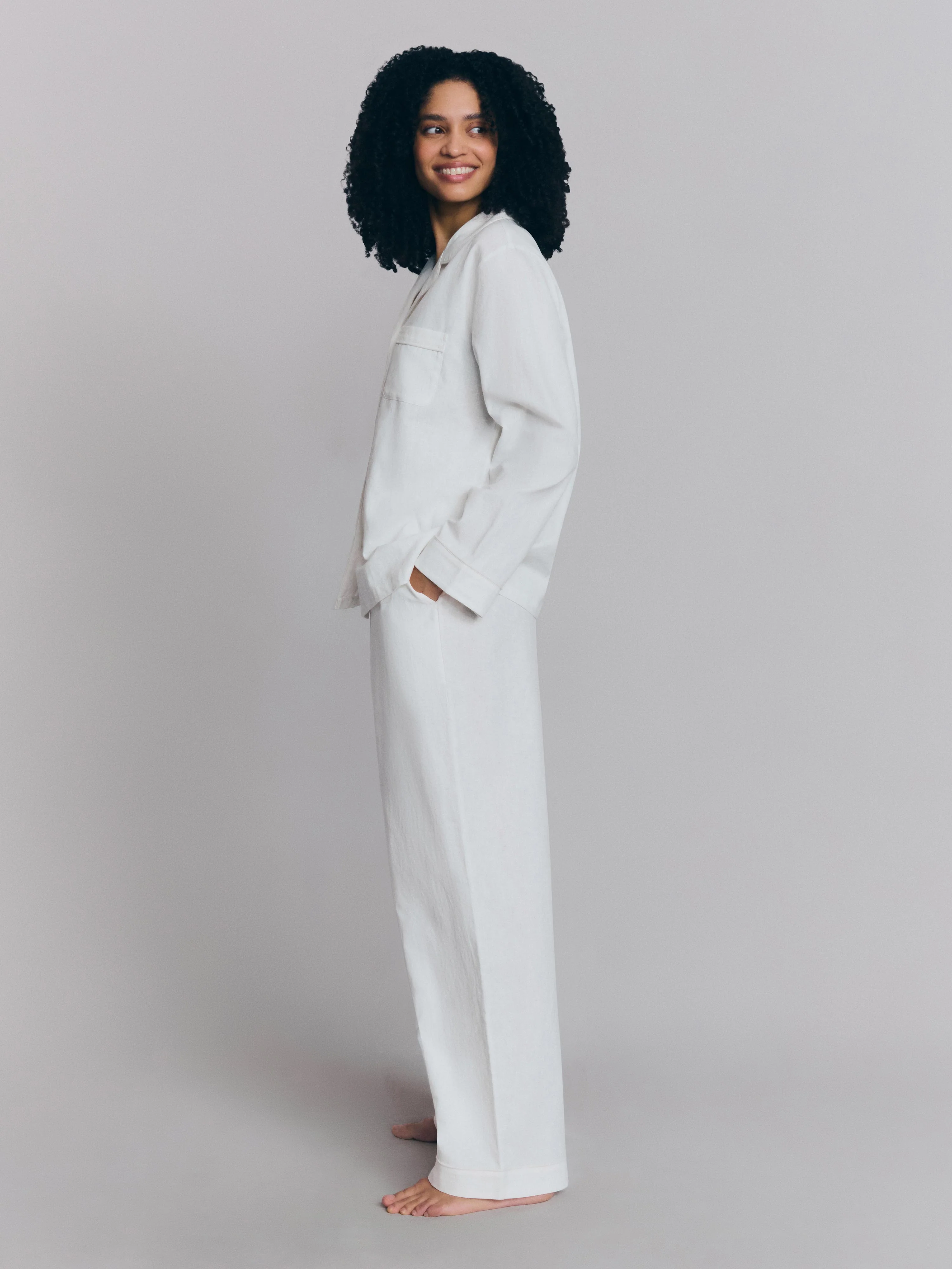 White Linen Blend Pajama Set - Image 3