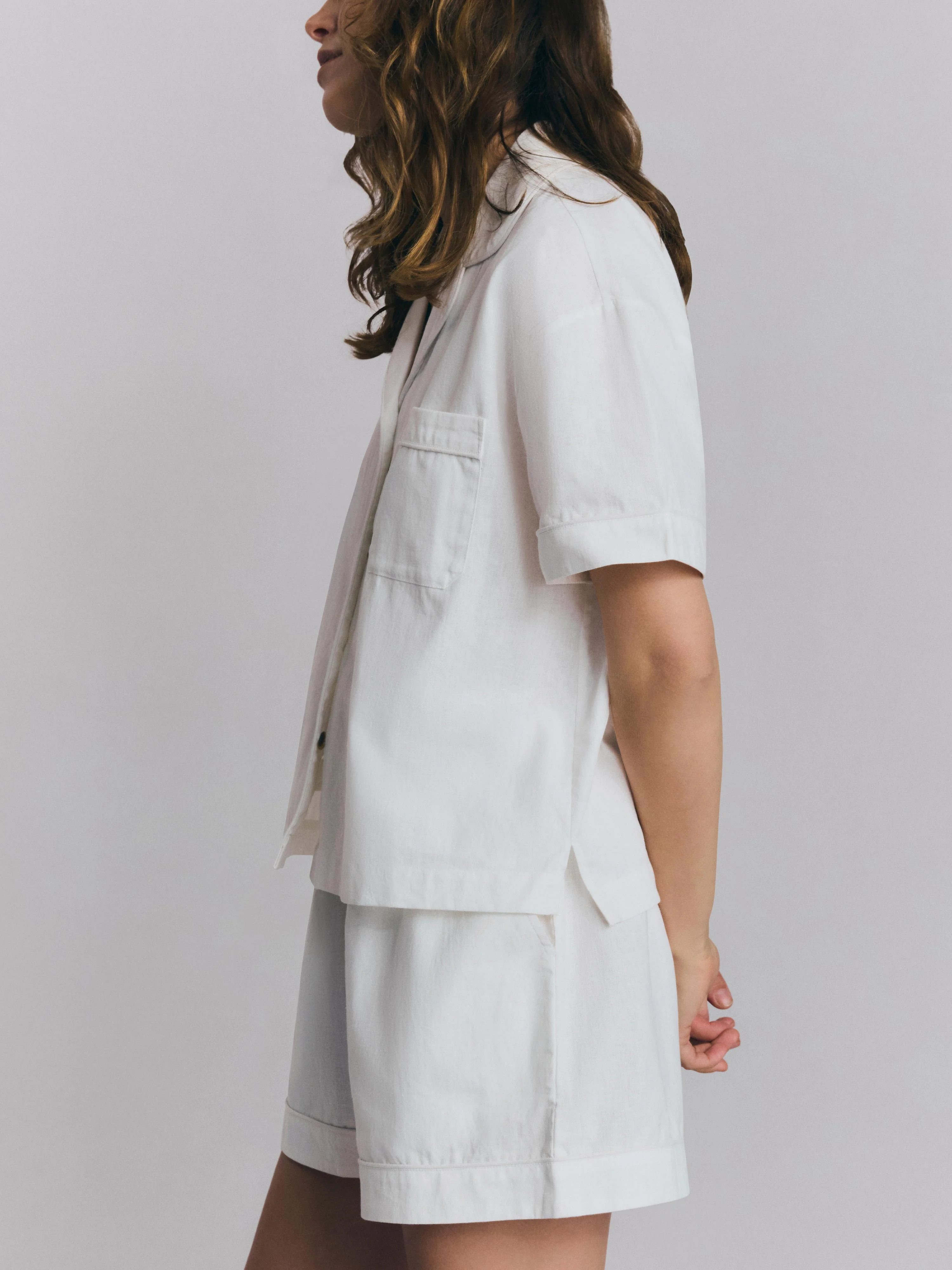White Linen Blend Pajama Short Set - Image 3